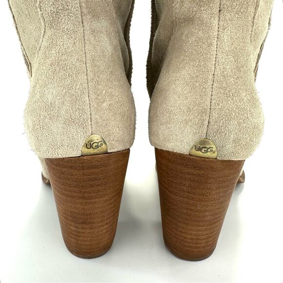 Ugg Lynda Western Boot Size 11 Natural Suede Sheepskin Fur Lined Cuban High Heel - Picture 15 of 15